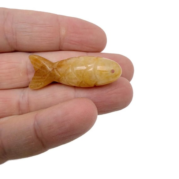 Yellow Jade Gemstone Fish Carving Pendant – Lucky Fishing Charm Gift - NC1877