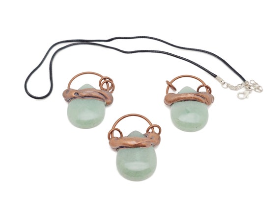 Gemstone Drop Aventurine Pendant -Aventurine Necklace - Copper Pendant - With Rope - For Women Gift - NC1750