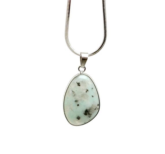 Kiwi Jasper Silver Gemstone Pendant - Dainty Crystal Pendant - Birthstone Charm - Jewelry DIY Charms - Gift Charm - NC1884