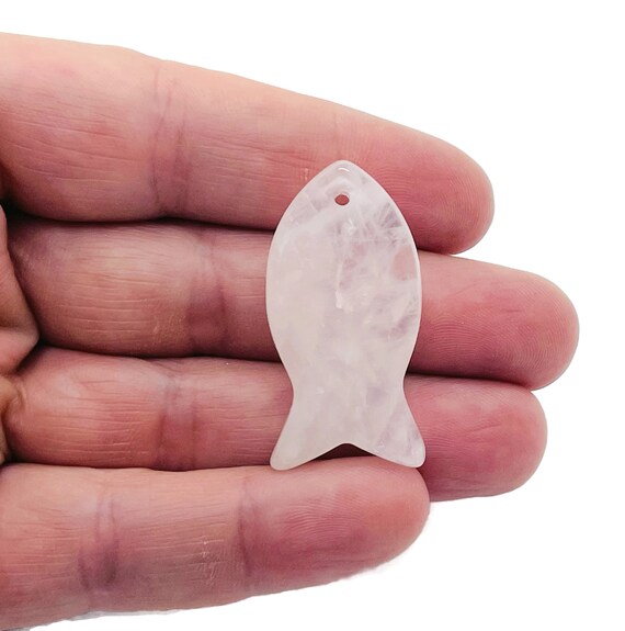 Rose Quartz Fish Carving Gemstone Pendants - Pisces Zodiac Hole Crystal Fish - Reiki Healing Bulk Polished - Gift for Swimmer - NC1461