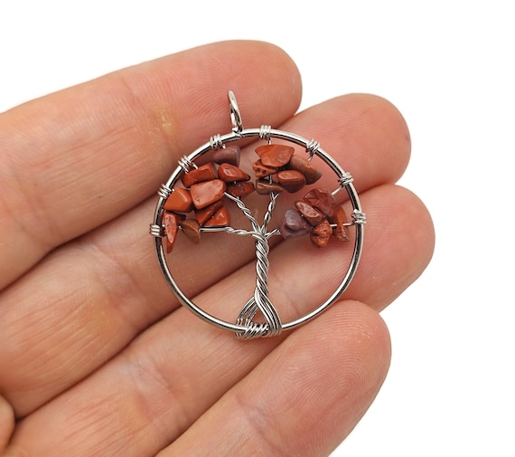 Red Jasper Tree Of Life Gemstone Pendants - Bulk Wholesale Crystals - Handmade Crystal Tree Jewelry - Healing Pendants - NC1708