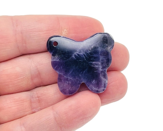 Amethyst Butterfly Gemstone Pendant - Hole Crystal Jewelry - Crystal Carved Butterfly Loose Stone - Crystal Necklace Healing - NC1545