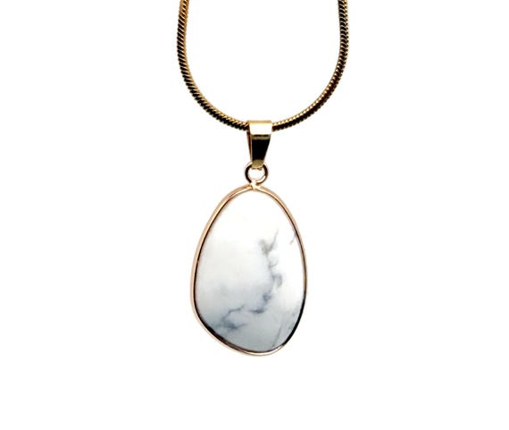 Howlite Gold Gemstone Pendant - Dainty Crystal Pendant - Birthstone Charm - Jewelry DIY Charms - Gift Charm - NC1872