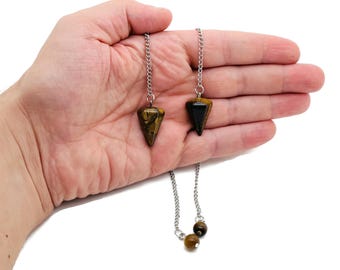 Tiger Eye Healing Crystal Pendulum Collection – Gemstone Divination Pendulum with Stainless Steel Chain - PE1002