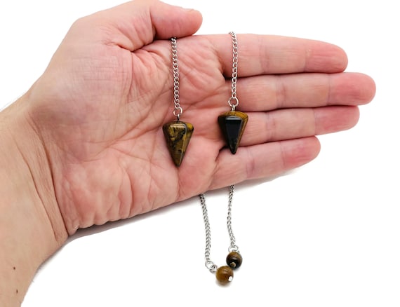 Tiger Eye Healing Crystal Pendulum Collection – Gemstone Divination Pendulum with Stainless Steel Chain - PE1002