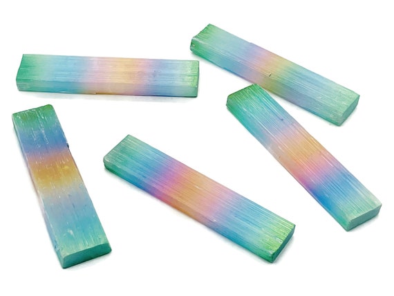Rainbow Aura Selenite Wand Stone - Aura Selenite Stick - Loose Gemstone - Natural Selenite Tower – 10cm - RA1167