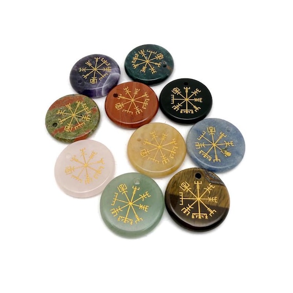 Vegvisir Engraved Crystal Pendant - Viking Navigation Symbol Necklace - ENGMIX15