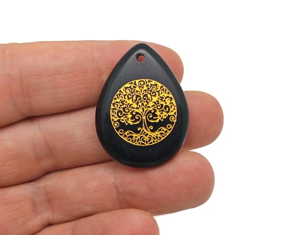 Obsidian Drop Tree Gemstone Pendants - Crystals Pendant Healing - Loose Crystal Pendant - Gifts - NC1774