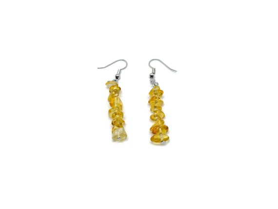 Citrine Crystal Chip Earrings - Silver Dangle Earrings - Handmade Crystal Earrings - Stainless Steel - Minimalist Jewelry - NC1850