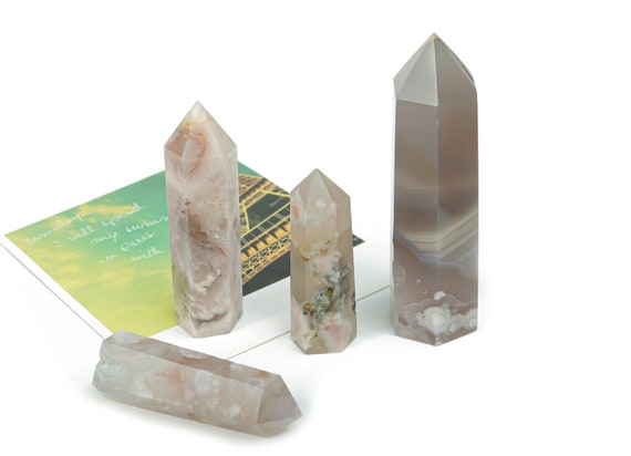 Flower Agate Obelisk Tower Stone – Obelisk Tower Point Crystals – Meditation Gemstone - Gifts - TW1025