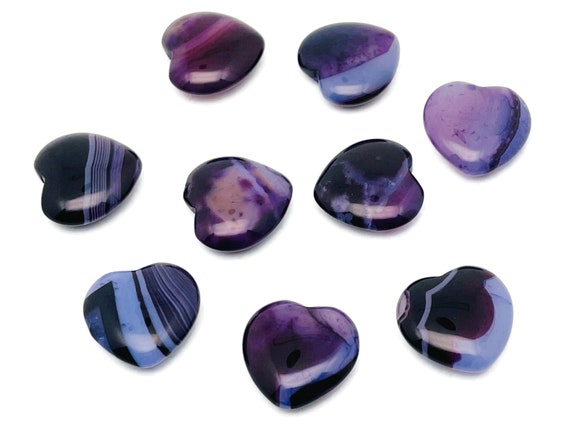 Purple Agate Heart Gemstone Flat – Heart Crystal - Healing Stones – Carving Heart - Natural stones - 20x20x6 - HE1093