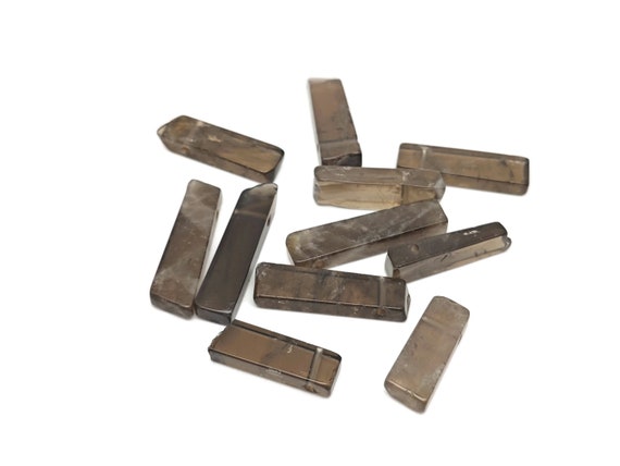 Smoky Quartz Drilled Tumbled Stones - Rectangle Hole Tumbled Stone - Making Jewelry Cytsals - Bulk Stones - NC1790