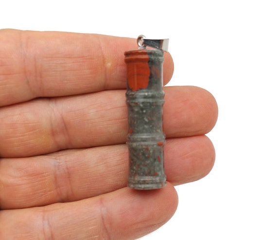 African Bloodstone Gemstone Bamboo Shape Pendants - Protect Crystal Necklace - Bamboo Crystal - Healing Stones - Gift For Her - NC1622