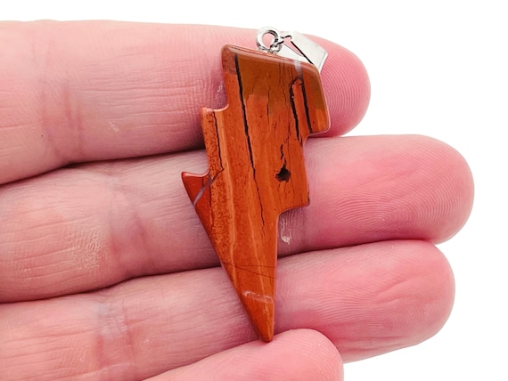 Red Jasper Lightning Pendant - Lightning Crystal - Lightning Stone - Crystal Carving - NC1191