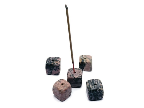 Rhodonite Crystal Incense Holder - Crystal Stone Incense Stick Holder - Polished Cube Incense Holder - Healing Stone - IN1010