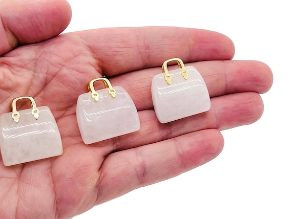 Clear Quartz Crystal Purse Carving - Crystal Handbag Pendant - Gemstone Purse - PU1006