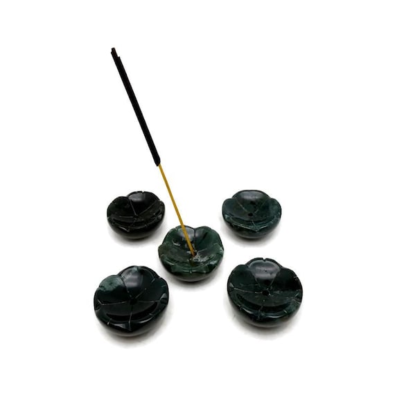 Moss Agate Gemstone Incense Holder – Hand-Carved Crystal Flower Burner for Cleansing & Relaxation - GZ1004