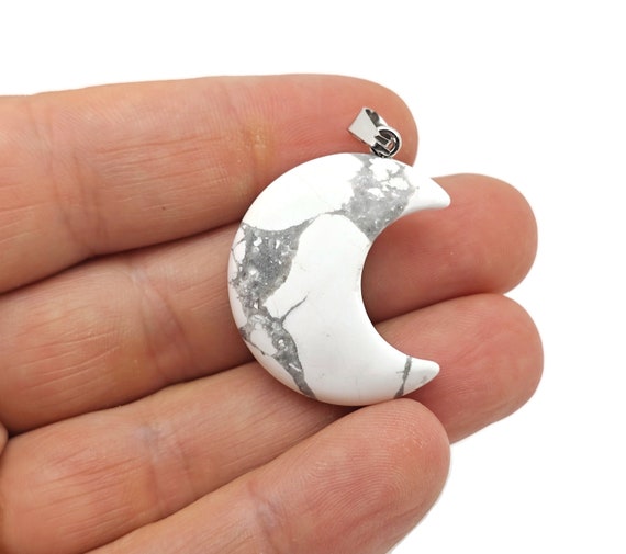 Howlite Gemstone Moon Pendants - Crescent Moon - Wholesale Jewelry Making Supplies - Moon Necklace - Moon Shaped Crystal - NC1684