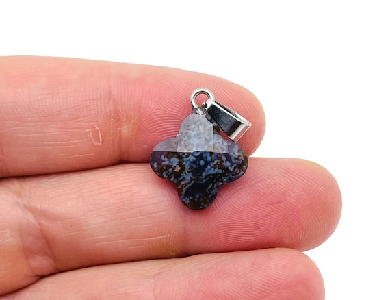 Moss Agate Four-Leaf Clover Crystal Pendants - Gemstone Charm For Necklace & Earring Making - DIY Jewelry Making Supplies - NC1412