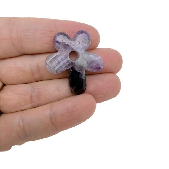 Amethyst Flower Gemstone Pendant - Carved Crystal Flower Charm - NC1906