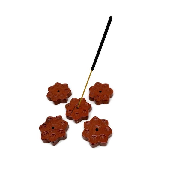 Red Jasper Natural Crystal Flower Incense Holder – Carved Gemstone Stick Burner for Meditation - TZ1005