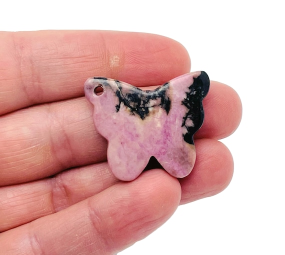 Rhodonite Butterfly Gemstone Pendant - Hole Crystal Jewelry - Crystal Carved Butterfly - Crystal Necklace Healing - NC1552
