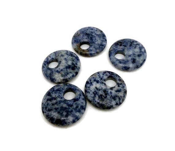 Sodalite Polished Gemstone Donut Pendant – Healing Crystal Necklace Component - 30mm - DO1103