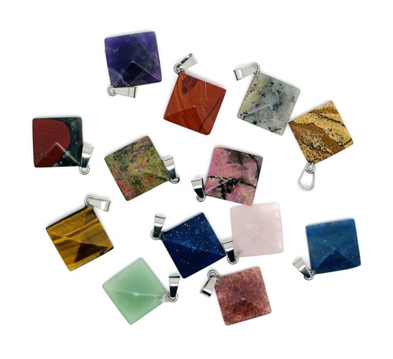 Gemstone Pyramid Pendants - Natural Gemstone Jewelry - Healing Crystal Reiki - For Women Lucky Pendant - Balancing Jewelry - NCMIX