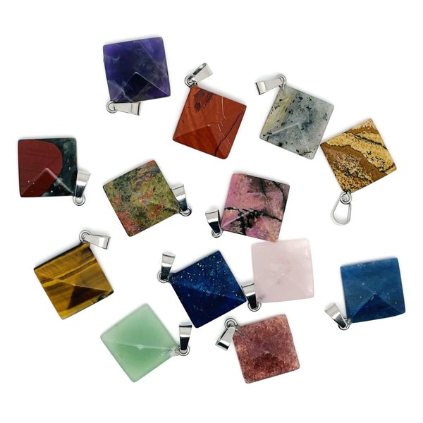 Gemstone Pyramid Pendants - Natural Gemstone Jewelry - Healing Crystal Reiki - For Women Lucky Pendant - Balancing Jewelry - NCMIX