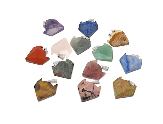 Wolf Head Gemstone Pendants - Natural Stone Wolf Carving Crystal - Crystal Wolf head - Wolf Head Crystal Jewelry - MIXWOLF