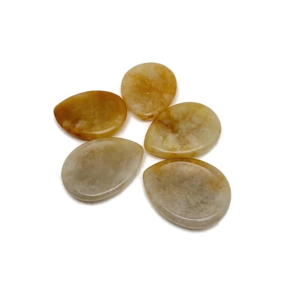 Yellow Jade Natural Worry Stone - Teardrop Shaped Natural Gemstone - Relaxing – 45mm - WO1097