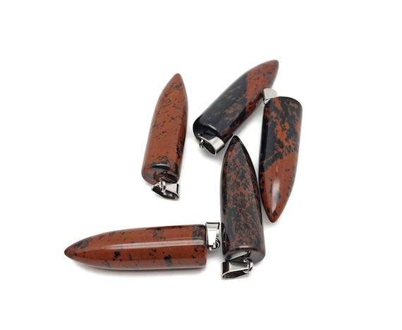 Mahogany Obsidian Bullet Gemstone Pendant - Crystal Point Bullet Necklace - Polished Bullet Carved - Crystal Healing - Mineral - NC1588