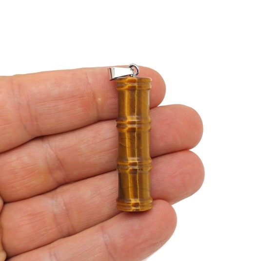 Tiger Eye Gemstone Bamboo Shape Pendants - Protect Crystal Necklace - Bamboo Crystal Jewelry - Healing Stones - Gift For Her - NC1611