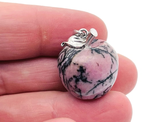 Rhodonite Crystal Apple Pendant - Crystals Pendant Healing - Mini Crystal Pendant - Gifts - NC1233