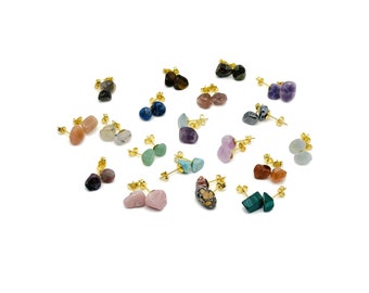 Dainty Crystal Stud Earrings - Choose Love Gemstone Earrings - Natural Stone Healing - Handmade Studs - Genuine Gemstone Jewelry - KUMIX
