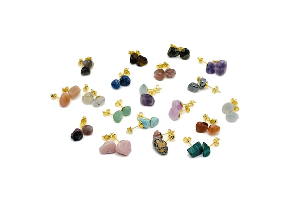 Dainty Crystal Stud Earrings - Choose Love Gemstone Earrings - Natural Stone Healing - Handmade Studs - Genuine Gemstone Jewelry - KUMIX