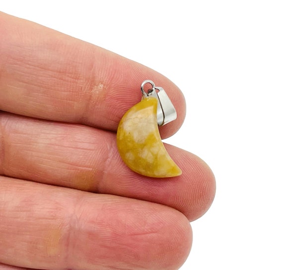 Yellow Jade Moon Pendant - Moon Earring Crystal - Crystals Healing - Jewelry Making Supplies - NC1516