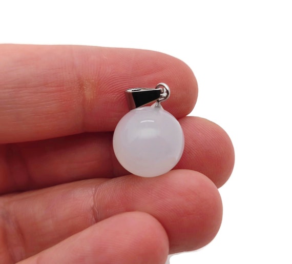 White Agate Crystal Ball Pendant - Ball Charm Whith Brass - Crystal Round Ball Pendant - Jewelry Making - Healing Crystal - NC1377