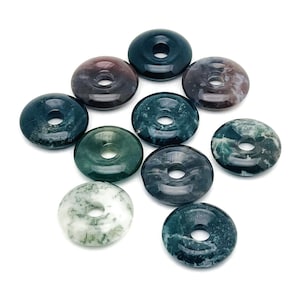 Moss Agate Crystal Donut Pendants - Natural Gemstone Donut - Pi Stone - Lucky Safety Pendant Jewelry - Healing Crystals - DO1012