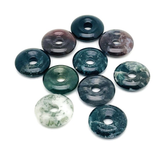 Moss Agate Crystal Donut Pendants - Natural Gemstone Donut - Pi Stone - Lucky Safety Pendant Jewelry - Healing Crystals - DO1012