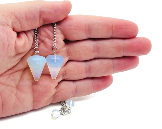 Opalite Healing Crystal Pendulum Collection – Gemstone Divination Pendulum with Stainless Steel Chain - PE1006