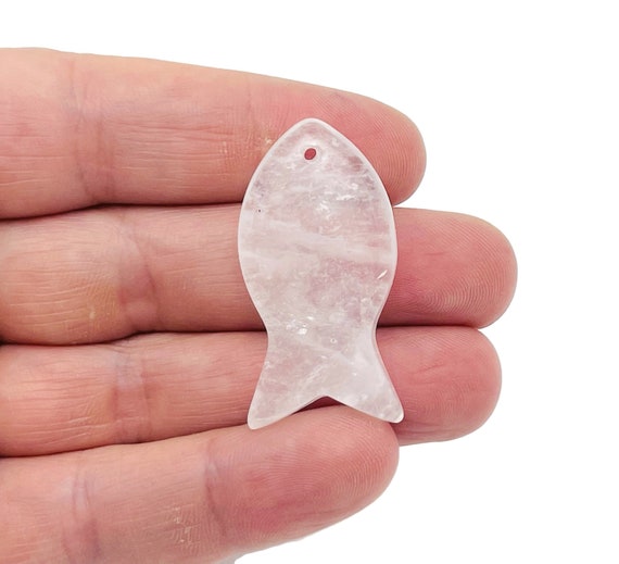Clear Quartz Fish Carving Gemstone Pendants - Pisces Zodiac Hole Crystal Fish - Reiki Healing Bulk Polished - Gift for Swimmer - NC1472