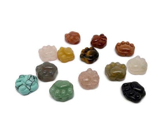 Crystal Cat Paw Drilled Beads - Gemstones - Handmade Carved Animal - Energy Stone - Love Symbol - ANMIX16