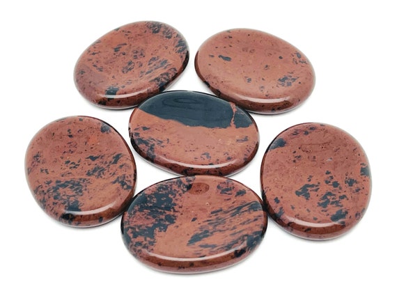 Mahogany Obsidian Worry Stone - Energy Healing - Crystal Smooth Stone - Mahogany Obsidian Worry Thumb Stone - 4.5x3.5cm - WO1038