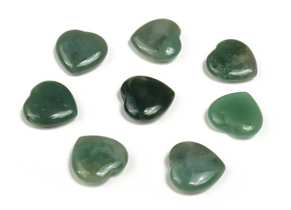 Moss Agate Heart Gemstone Flat – Heart Crystal - Healing Stones – Carving Heart - Natural stones - 20x20x6 - HE1077