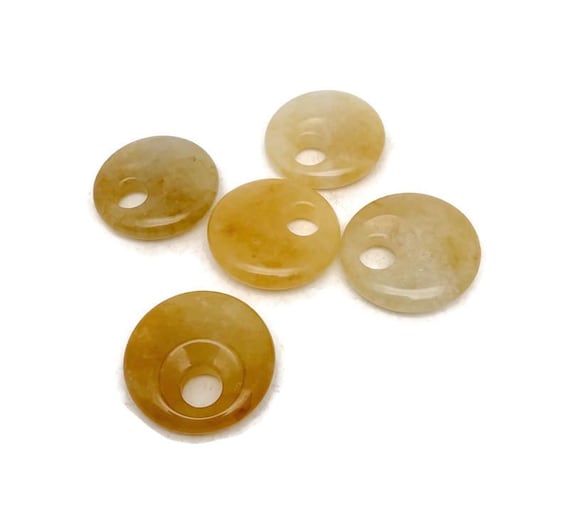 Yellow Jade Polished Gemstone Donut Pendant – Healing Crystal Necklace Component - 30mm - DO1111
