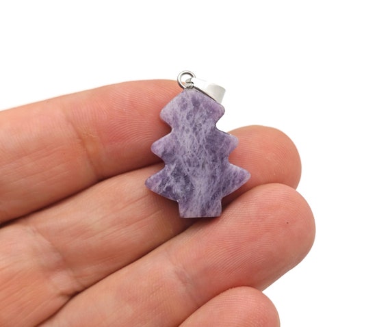 Lepidolite Pine Tree Gemstone Pendants - Crystals Pendant Healing - Mini Crystal Pendant - Gifts - NC1763