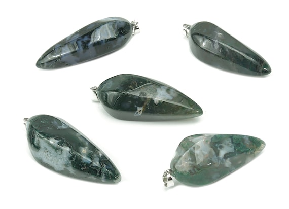 Moss Agate Tooth Pendant - Crystal Pendant – Natural Necklaces - Heling Gemstone - Jewelry Making Supplies - NC1093