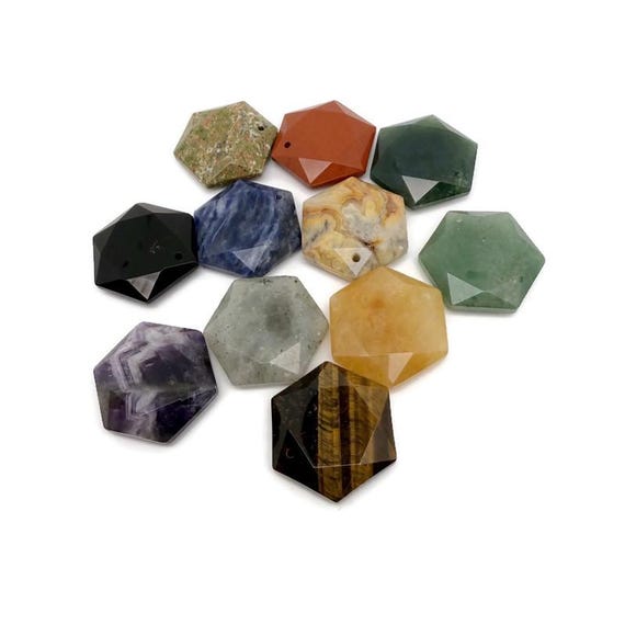 Hexagon Crystal Pendant – Faceted Stone Necklace Bead - NCMIX