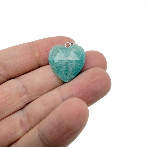 Amazonite Faceted Gemstone Heart Pendant – Natural Crystal Charm - NC1975